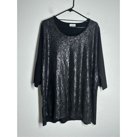 Canda Women’s Bohemian Romantic Tunic Top Silver Lace Pattern Size XL See Notes - Picture 1 of 11